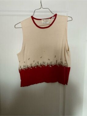 Marisa Christina Cream and Red Sleeveless sweateryTee